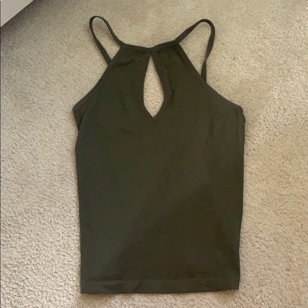 Army green halter top with opening